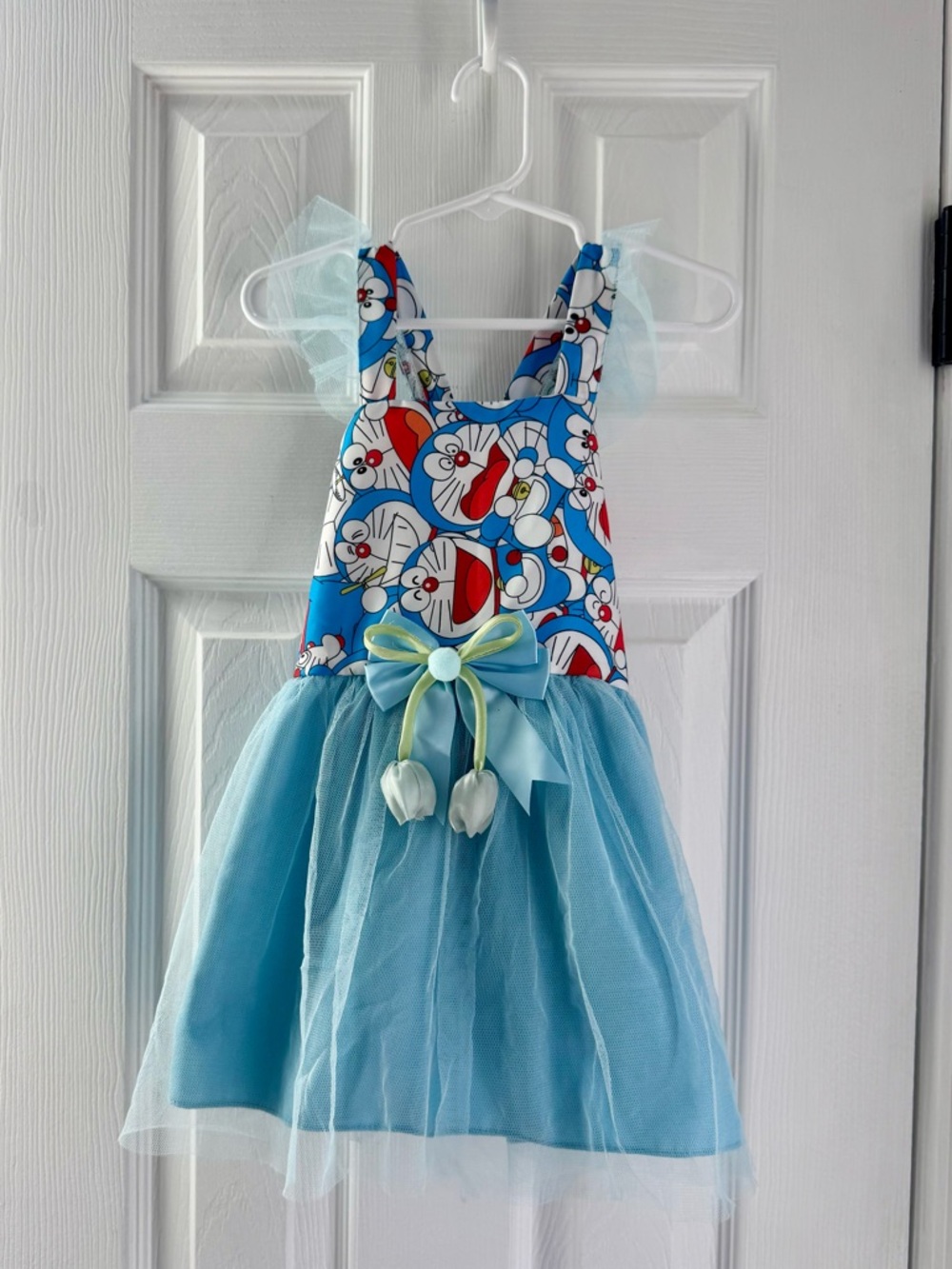 Blue Doraemon Print Tulle Girl Dress